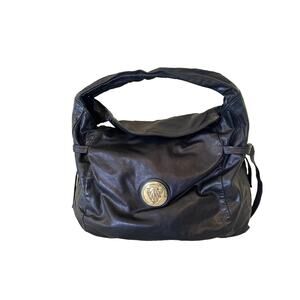 Gucci Hobo Bag Womens Large Black Leather Shoulder Gold Logo Italy 197061